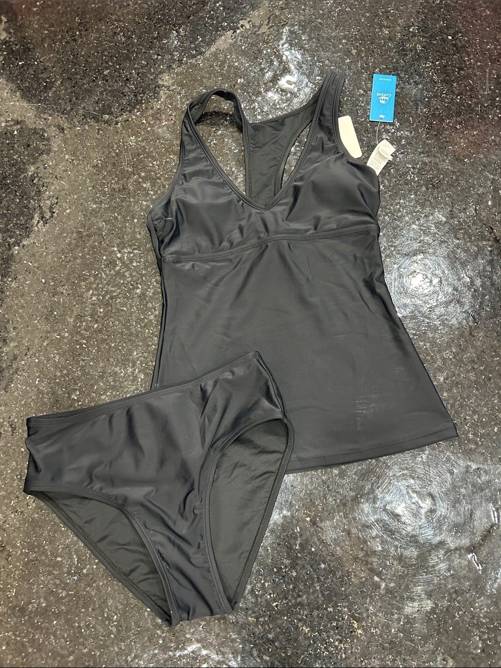 NWT Cupshe Black Tankini Swimsuit Set - Two Piece Swim Top & Bottom SZ Small